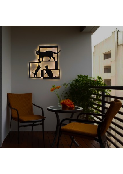 LED Işıklı Çerçeveli Kediler Dekoratif Tablo Balkon Duvar Dekorlu Gece Lambası fırsatları
