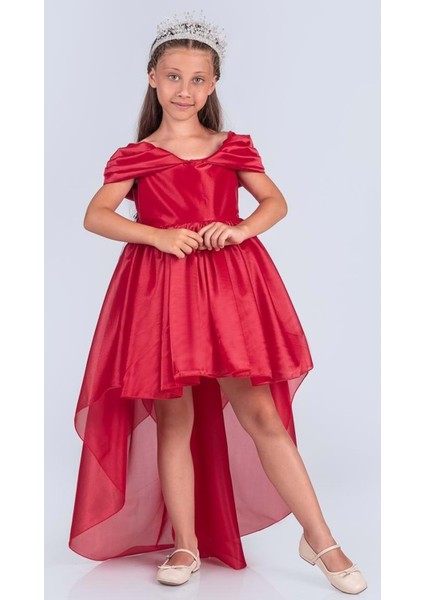 Kız Çocuk Düşük Omuz Detaylı Işıltılı Prenses Elbisesi M00760