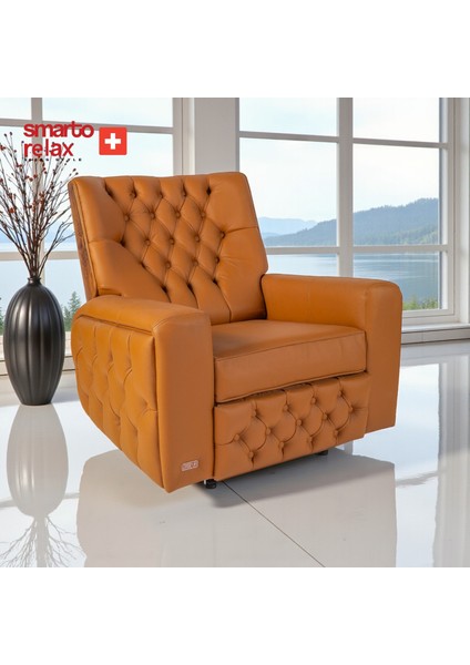 Relax TV Koltuğu Frigya Elektrikli Sırt Dayanağı Kontrol Panelli Ergonomik Kahverengi Deri Dekoratif Baba Koltuğu