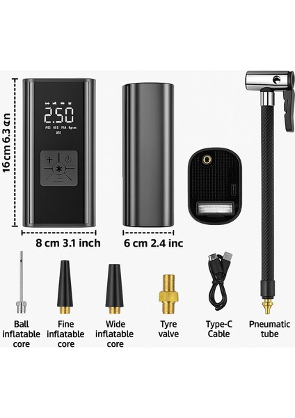 EG-216 | Taşınabilir Dijital Hava Kompresörü | 150 Psı | LED Işıklı | Otomatik Durdurma | USB Şarjlı | Araba-Bisiklet-Motosiklet-Top Için Uygun