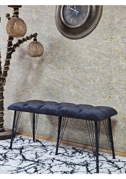 Metal Siyah Tel Ayaklı 100 cm Puf Bench - Puf - Bench - Oturak - Mutfak Oturağı - Antre Oturağı Füme Renk 100 x 40 Boyut/ebat