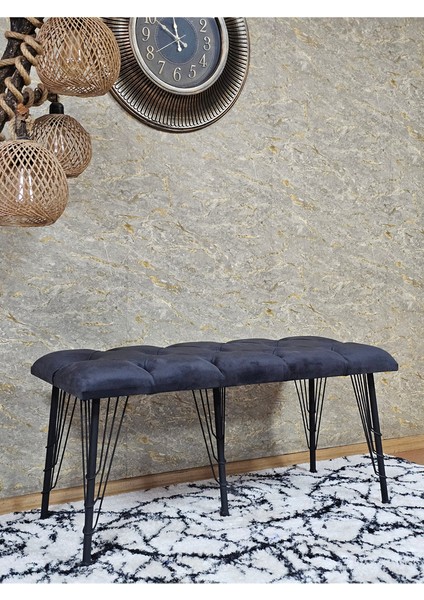 Metal Siyah Tel Ayaklı 100 cm Puf Bench - Puf - Bench - Oturak - Mutfak Oturağı - Antre Oturağı Füme Renk 100 x 40 Boyut/ebat modelleri