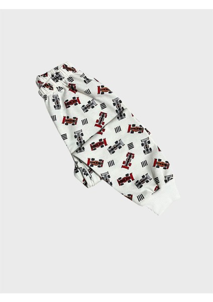 Erkek Çocuk Pamuklu Beyaz Yarış Arabası Desenli Uzun Kollu Mevsimlik Pijama Takımı fırsatları