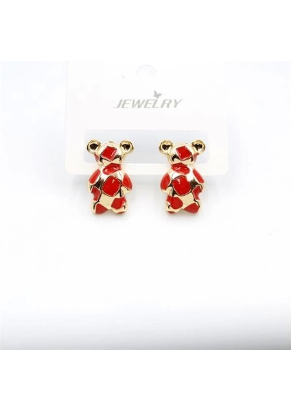 Mineli Ayıcık Küpe - Kırmızı