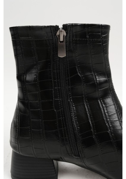 Tori Siyah Renk Krokodil Desenli Küt Burunlu Kadın Bot indirimleri