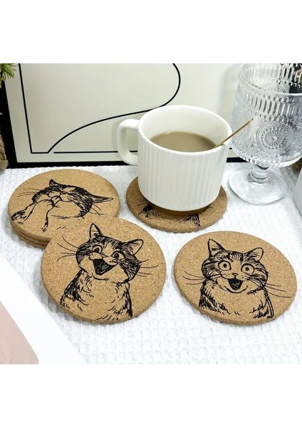 6 Adet Whimsycat Oyma Mantar Kıyıkları, Komik Kedi Ifade Içecek Pedleri fırsatları