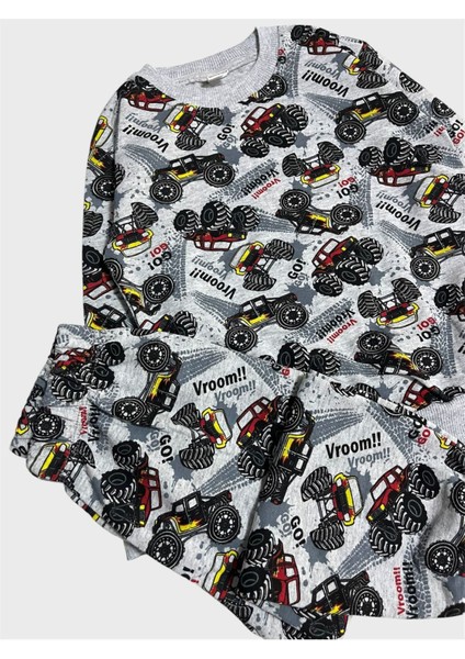 Erkek Çocuk Pamuklu Gri Arazi Aracı Jeep Desenli Uzun Kollu Mevsimlik Pijama Takımı fiyatları
