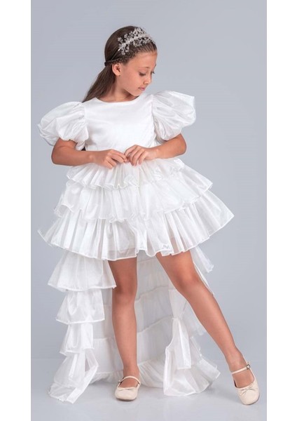 Kız Çocuk Eklenebilir Kuyruk Detaylı, Taçlı Aspendos Abiye Elbise M00758