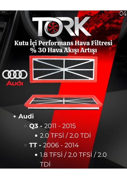 Audi - Q3 - Tt (2.0 Tfsi-2.0 Tdi) Performans Hava Filtresi-(%30 Hava Akış Artışı)