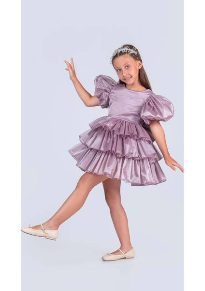 Kız Çocuk Eklenebilir Kuyruk Detaylı, Taçlı Aspendos Abiye Elbise M00758