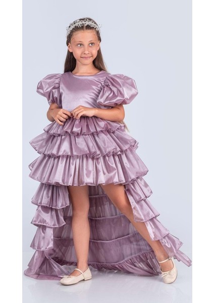 Kız Çocuk Eklenebilir Kuyruk Detaylı, Taçlı Aspendos Abiye Elbise M00758 fiyatları