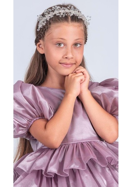 Kız Çocuk Eklenebilir Kuyruk Detaylı, Taçlı Aspendos Abiye Elbise M00758 fırsatları