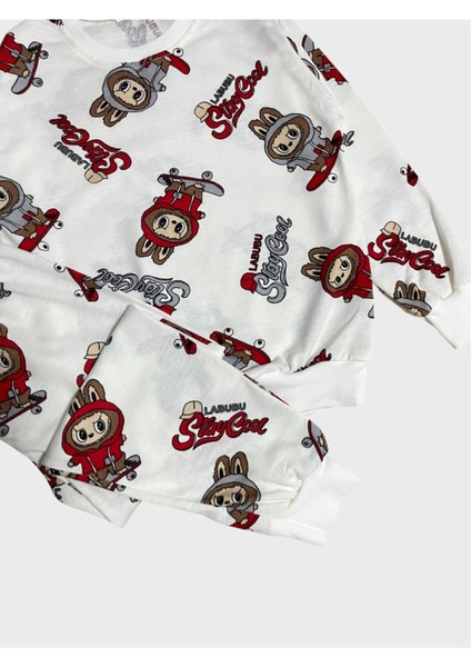 Erkek Çocuk Pamuklu Beyaz Labubu Desenli Uzun Kollu Mevsimlik Pijama Takımı fiyatları
