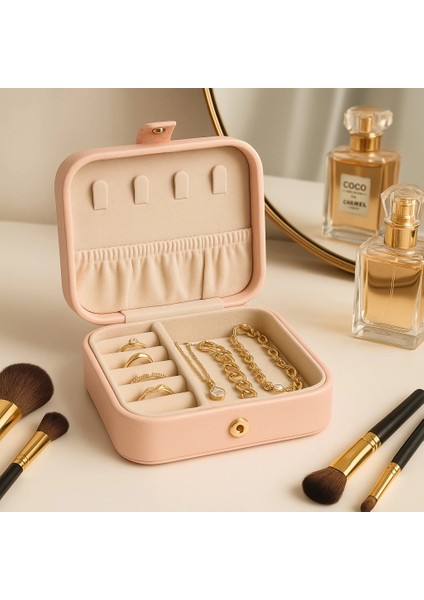 Deri Mini Baklava Desenli Seyahat Takı Bijuteri Mücevher Kutusu Organizer Düzenleyici 11,5cm Pembe Ithal Ürün fiyatları