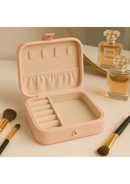 Deri Mini Baklava Desenli Seyahat Takı Bijuteri Mücevher Kutusu Organizer Düzenleyici 11,5cm Pembe Ithal Ürün modelleri