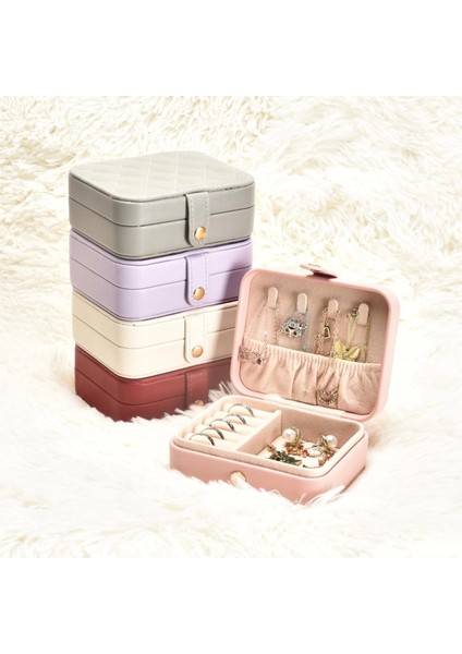Deri Mini Baklava Desenli Seyahat Takı Bijuteri Mücevher Kutusu Organizer Düzenleyici 11,5cm Pembe Ithal Ürün indirimleri