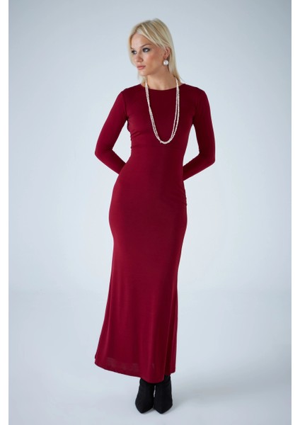 Kadın Bordo Sırt Detaylı Maxi Elbise HO58 modelleri