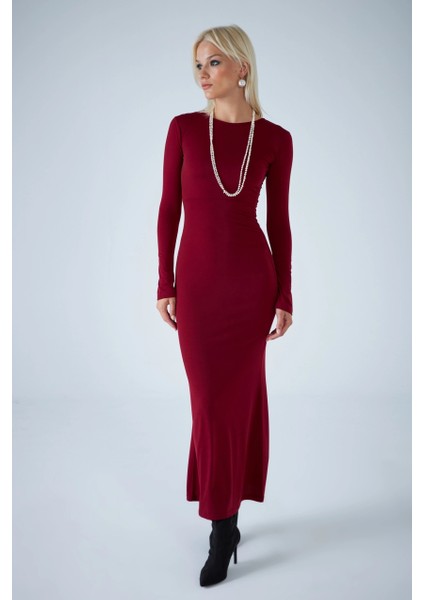 Kadın Bordo Sırt Detaylı Maxi Elbise HO58 fırsatları