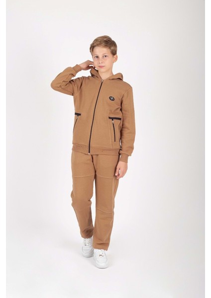 Erkek Çocuk Fermuar Kapamalı Kapüşonlu Arma Detaylı Eşofman Takımı M00757 fiyatları