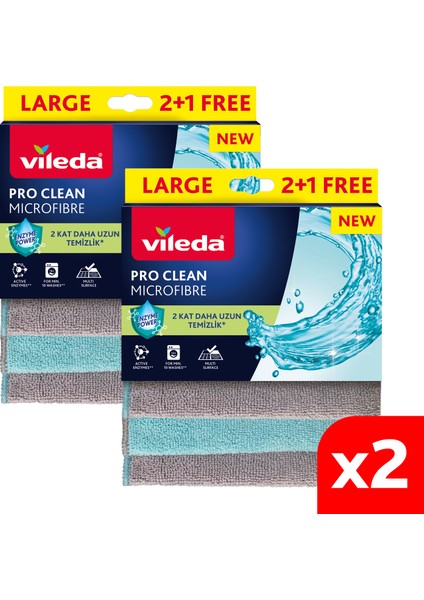 2 Paket 3'lü Pro Clean Enzim Teknolojili Mikrofiber Temizlik Bezi