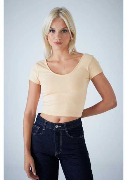 Kadın Vanilya Ön Arka U Bluz EV57 fırsatları