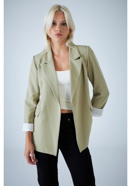 Kadın Çağla Yeşili Çizgi Astarlı Blazer Ceket BES3049 indirimleri