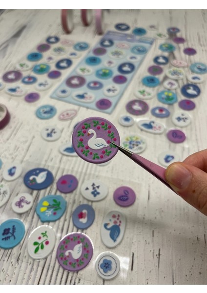 3D Kabartmalı 18 Adet Menekşe Rengi Paket Mühür Desenli Sticker / Etiket / Çıkartma modelleri