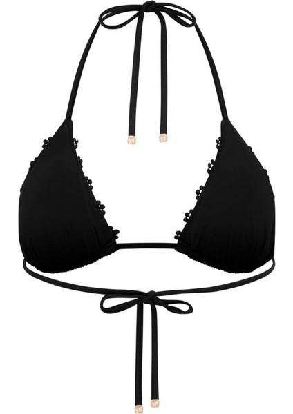 Maiya Siyah Bikini Üstü - Retro Çiçek Detaylı Wet-Look, Ayarlanabilir Üçgen Cup fiyatları