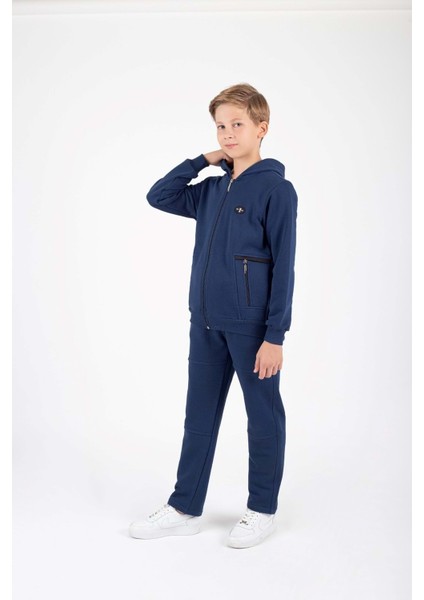 Erkek Çocuk Fermuar Kapamalı Kapüşonlu Arma Detaylı Eşofman Takımı M00757 fiyatları