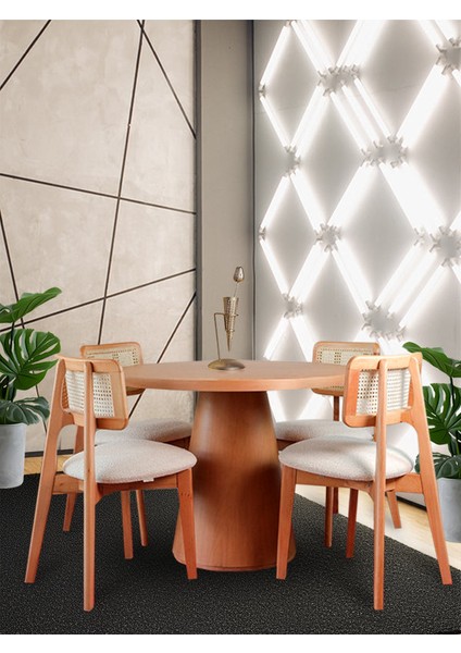 Lulu Iskandinav Natural Ahşap Masa Sandalye Takımı 100X100
