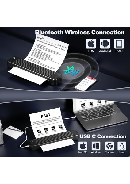 Taşınabilir Yazıcı, Seyahat Için Kablosuz Bluetooth Termal Transfer Yazıcı