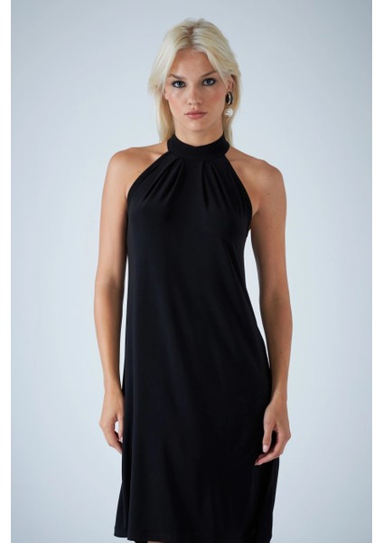 Kadın Siyah Halter Yaka Midi Elbise LPP1309 fiyatları