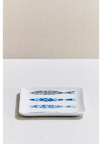 Balık Porselen Kare Servis Tabağı S Mavi Beyaz