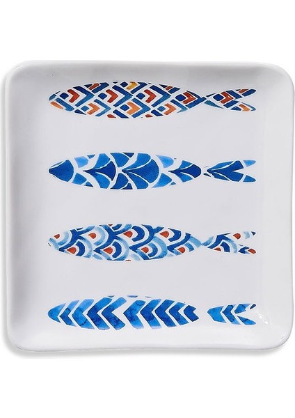 Balık Porselen Kare Servis Tabağı S Mavi Beyaz fiyatları