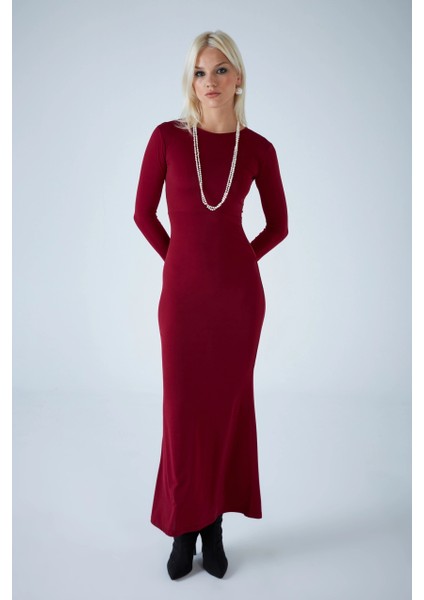 Kadın Bordo Sırt Detaylı Maxi Elbise HO58 indirimleri