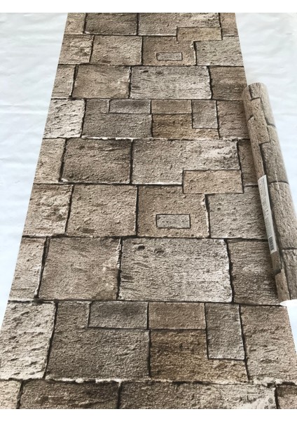 Doğal Taş Görünümlü Açık Kahverengi 3D 5m2 Duvar Kağıdı