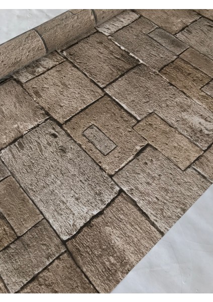 Doğal Taş Görünümlü Açık Kahverengi 3D 5m2 Duvar Kağıdı fiyatları