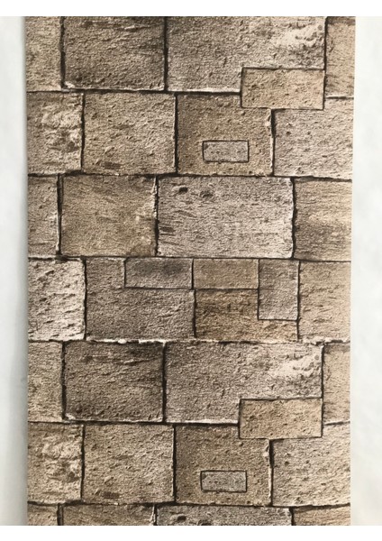 Doğal Taş Görünümlü Açık Kahverengi 3D 5m2 Duvar Kağıdı modelleri