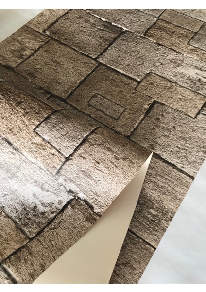 Doğal Taş Görünümlü Açık Kahverengi 3D 5m2 Duvar Kağıdı fırsatları