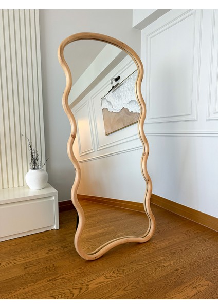 Doğal Ahşap Çerçeveli Bulut Model 180X80 cm ( Naturel ) Ayaklı Boy Aynası