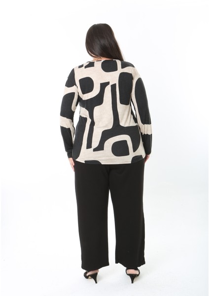 Kadın Desenli Likralı Yünlü Viskon Bluz