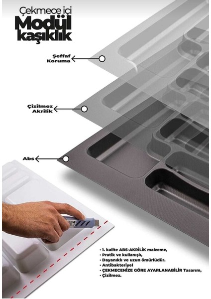 36x50 Çekmece Içi Antrasit Kaşıklık Kesim (33x47 Cm'e Kadar Kesilebilir) indirimleri