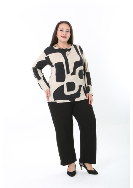 Kadın Desenli Likralı Yünlü Viskon Bluz