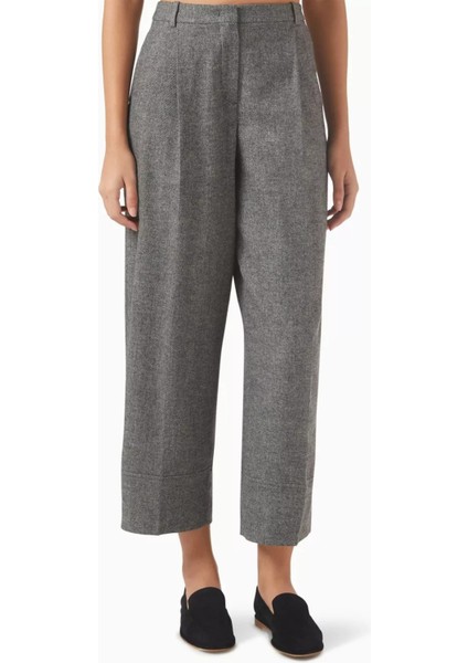 Herringbone Kısa Paça Yün Pantolon