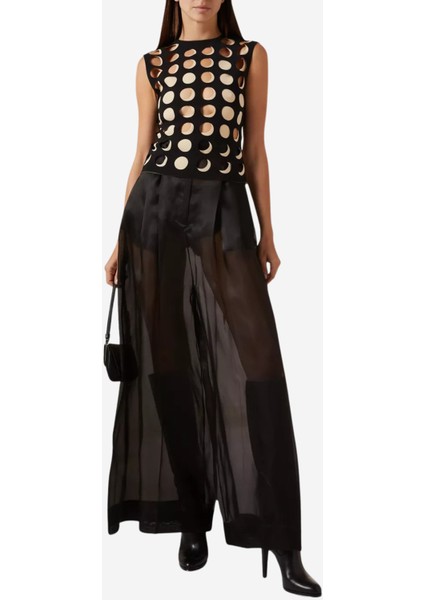 Organza Sheer Geniş Paça Pantolon, Siyah fiyatları