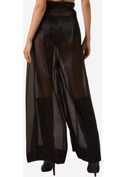 Organza Sheer Geniş Paça Pantolon, Siyah modelleri