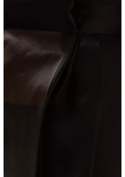 Organza Sheer Geniş Paça Pantolon, Siyah fırsatları