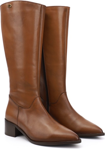 Kadın Taba Sivri Burun Kalın Topuklu Hakiki Deri Çizme fiyatları