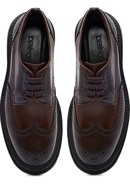 Erkek Kahverengi Bağcıklı Kalın Tabanlı Deri Casual Ayakkabı 25WFD760518