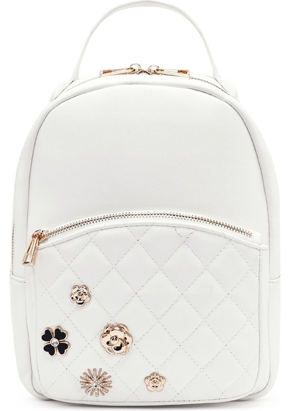 Kadın Beyaz Aksesuarlı Kapitone Sırt Çantası 25ABD2614KP